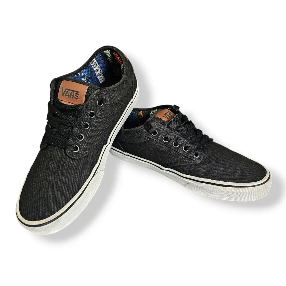 Vans Men's Atwood Black Canvas Sneakers With Aztec Inner Size 9 - Picture 2 of 8